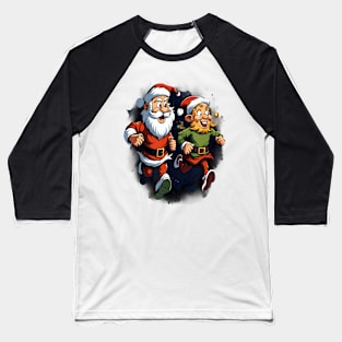 Christmas Santa Claus Elf Running Marathon Xmas Runner Baseball T-Shirt